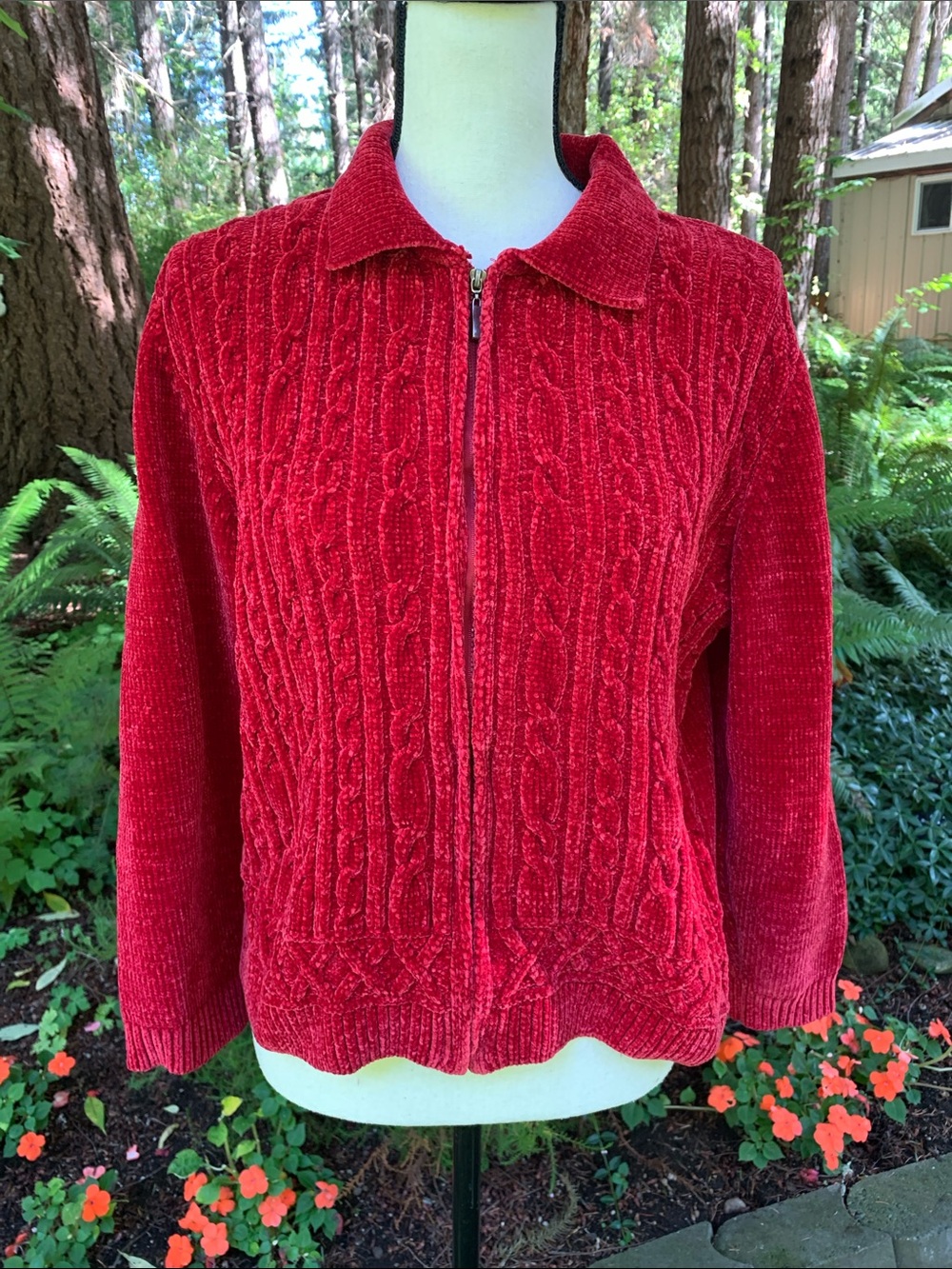 Alfred Dunner Red Cable-Knit Zip-Front Sweater Cardigan